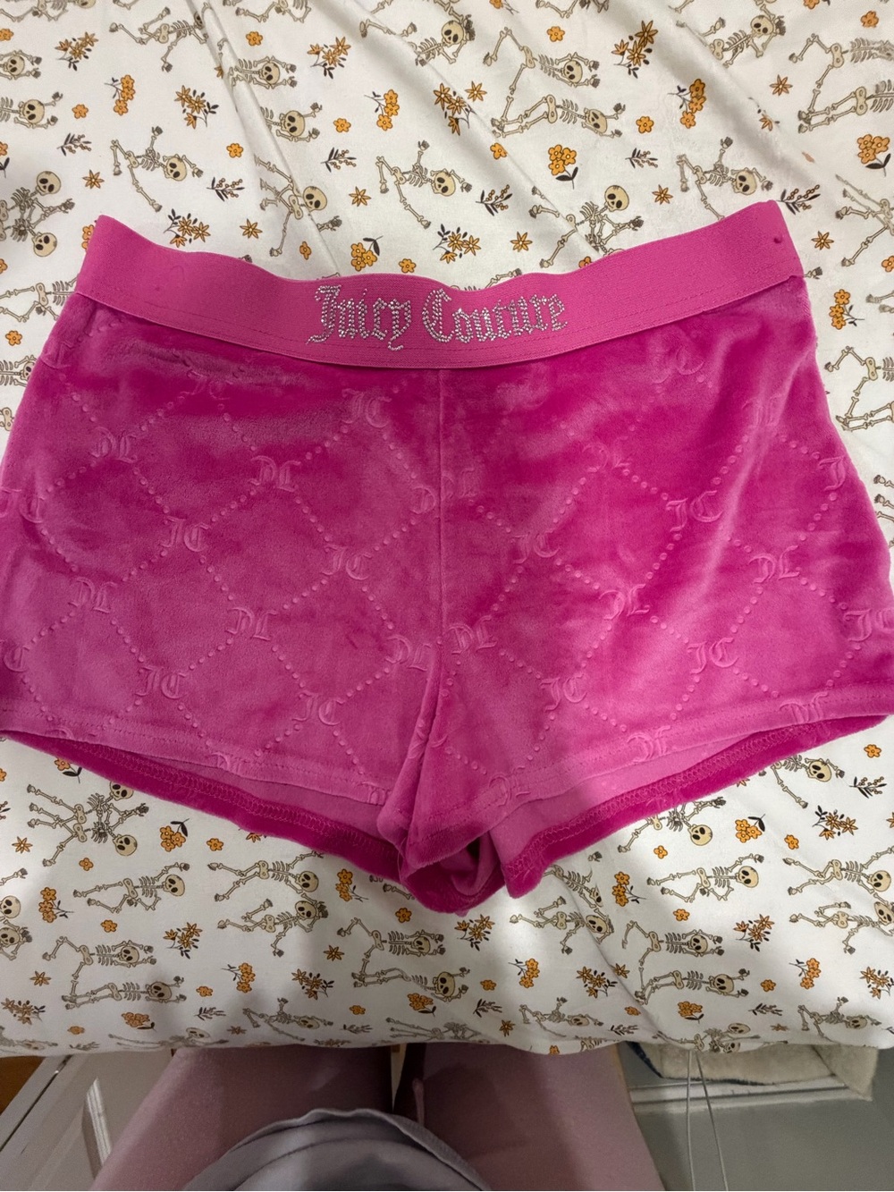 Juicy Couture Hot Pink Velour Bike Shorts with Logo Waistband